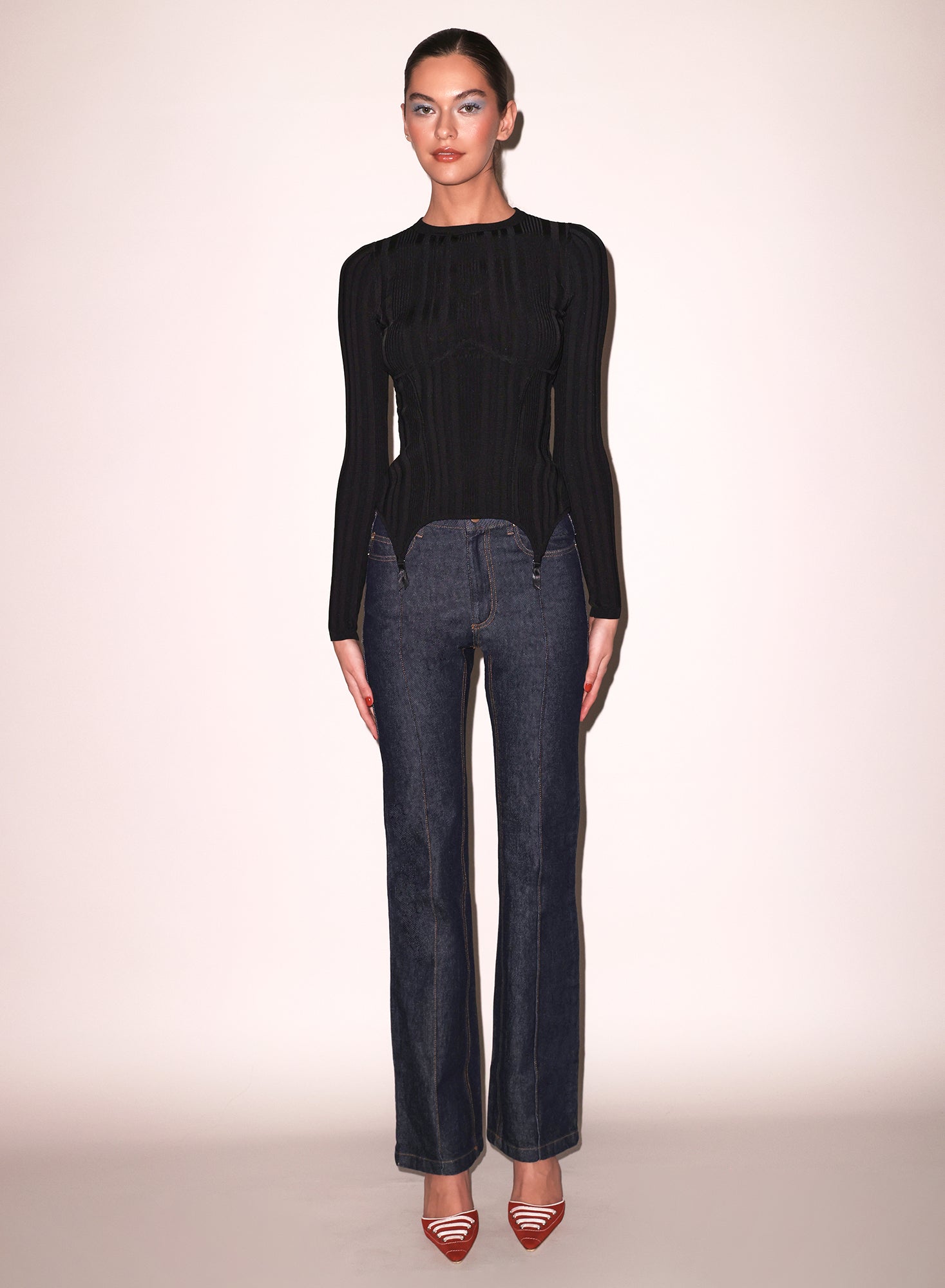 Rib Long Sleeve Garter Top