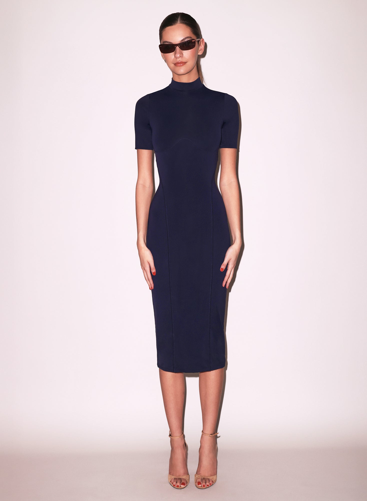 Sleek Jersey Mock Neck Dress